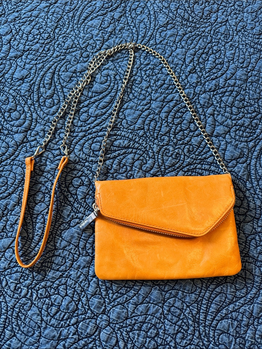 HOBO Orange Envelope Crossbody Clutch with Chain Strap